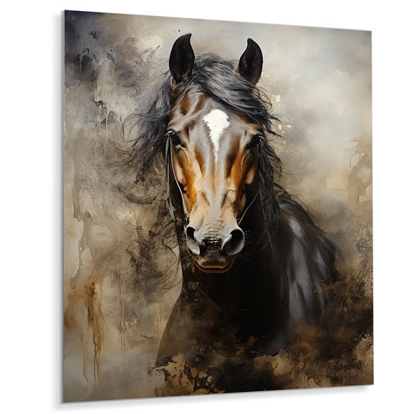 Red Barrel Studio® White Horse Equestrian Duality I On Metal Print